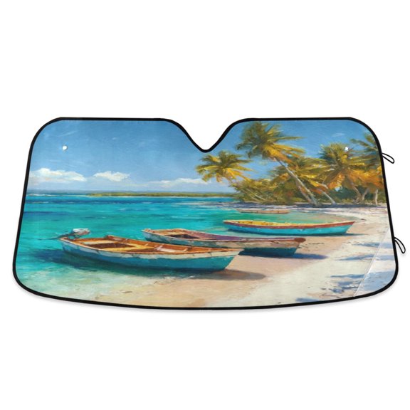 Iauyy Front Windshield Shade, Foldable Sunshade for Car SUV-Blocks UV Rays Keeps Your Vehicle Cool-53 x 23.5 Inch on The Beach