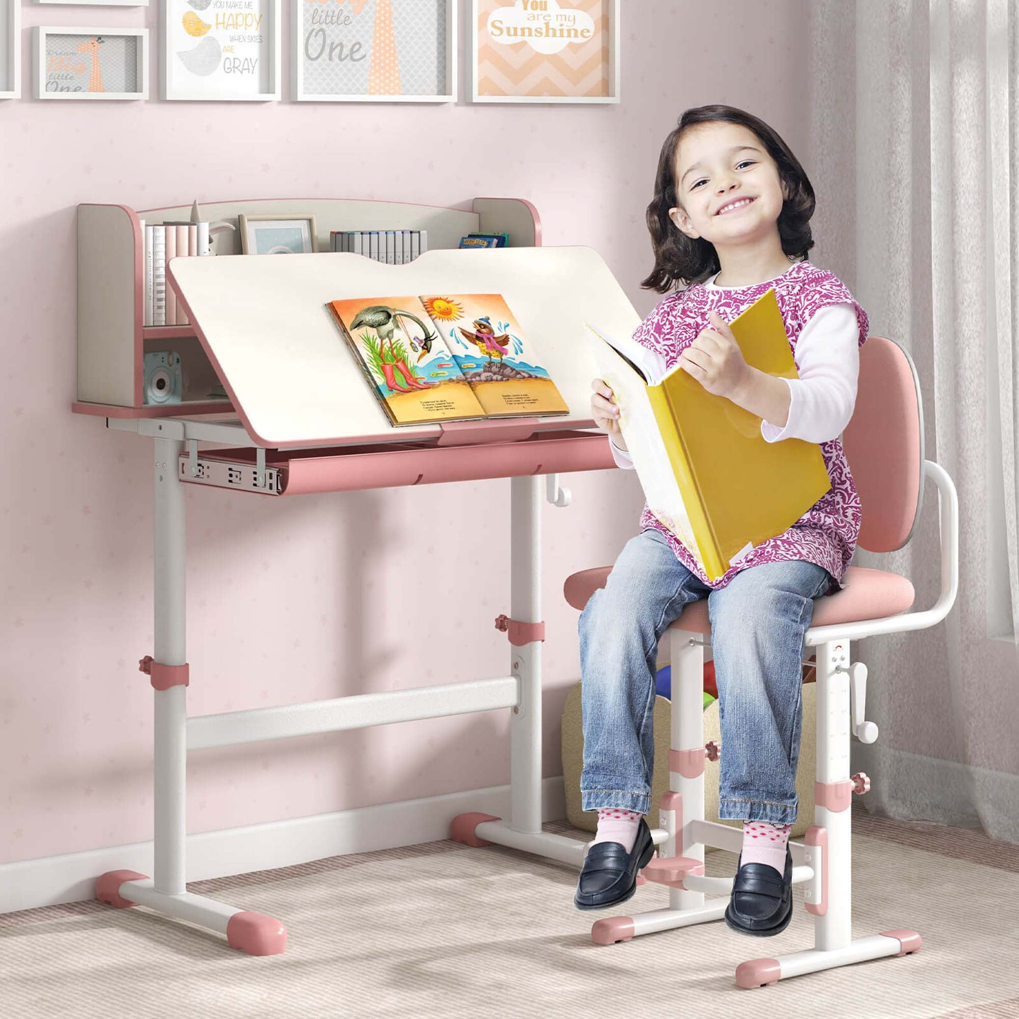 Costway Kids Study Desk with 7-Level Tiltable Desktop