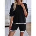 thumbnail image 5 of Womens Lounge Sets 2 Piece Outfits Short Sleeve Pullover Tops Wide Leg Pants Summer Travel Outfits Black S, 5 of 9