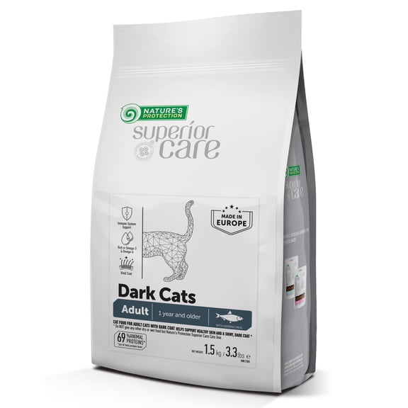Nature's Protection Superior Care Dry Cat Food, Adult Dark Coat Cats, High Protein Herring, 3.3lb