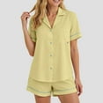 thumbnail image 2 of felwors 100% Cotton Pajamas for Women 2 Piece PJ Set Button-Down Soft Knit Short Sleeve Summer Sleepwear Loungewear Green, L, 2 of 5