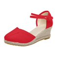 thumbnail image 2 of Leesechin Womens Closed Toe Wedges Shoes Platform Slingback High Heel Canvas Dress Sandals Red on Clearance, 2 of 3