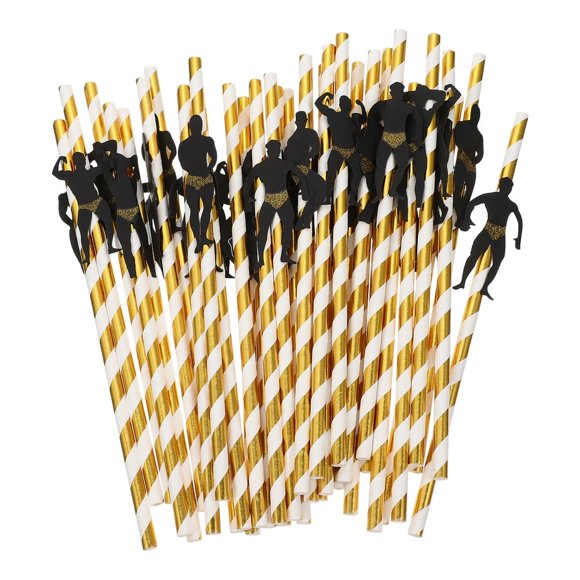 HLONK 36 Pcs Pailles en Papier Stylos Fête de Célibataire Homme Doré