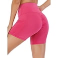 thumbnail image 4 of DODOING 2 Packs High Waist Workout Butt Lifting Yoga Shorts for Women Tummy Control Running Athletic Non See-Through Gym Casual Elastic Short Pants, Black+Rose Red, 4 of 7