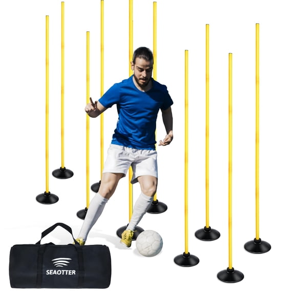 Set de postes de agilidad para fútbol SEAOTTER de 6 pies, 10 piezas con bolsa