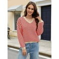 thumbnail image 4 of Women'S Long Sleeve Striped Sweater V Neck Color Block Soft Knit Pullover Trendy Jumper Tops Red & White  L, 4 of 6