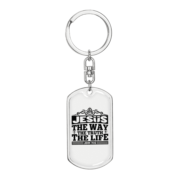 Way Truth Life Jesus John 14:6 Stainless Steel or 18k Gold Premium Swivel Dog Tag Keychain