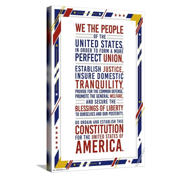 The United States Of America - Constitution Preamble Canvas Wall Poster, 14.725" x 22.375"