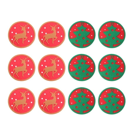 

12pcs Christmas Themed Coasters Round Felt Fabric Non-skid Insulation Cup Mats Drink Placemat Table Mat Random Pattern