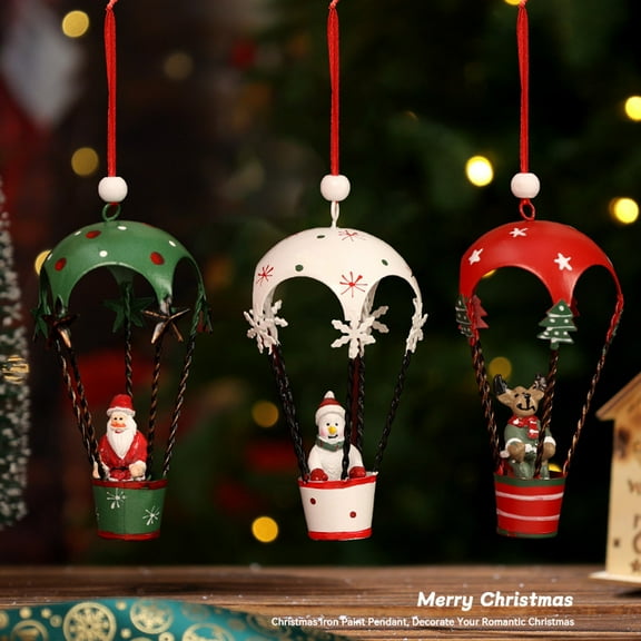 Vintage Iron Santa Claus Hot Air Balloon Christmas Ornament - Hanging Decor for Christmas Trees & Home Shelves, Retro-Style Figurine to Boost Holiday Nostalgia, 4.72*2.36in, B