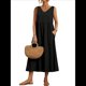 thumbnail image 1 of Vestido de Verano para Mujer 2025, Sin Mangas, Cuello en V, Informal, Escalonado, con Bolsillos Negro XXL, 1 of 7