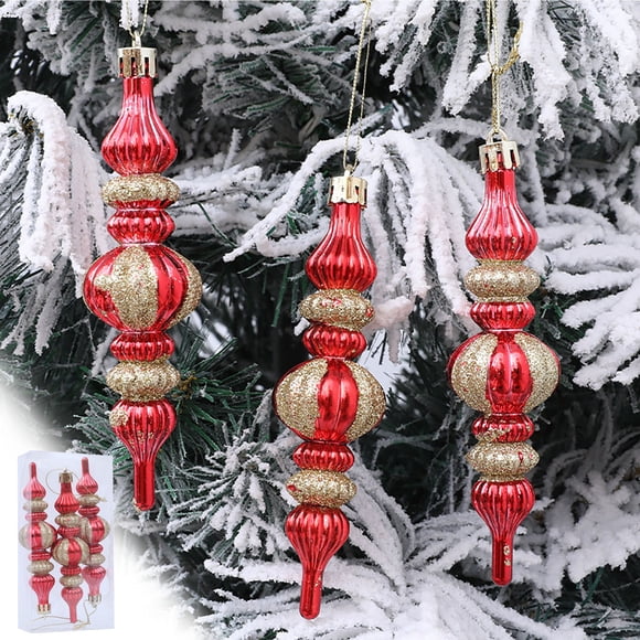 UsRHHA 3pc Christmas Red Gold Gourd Ornament, Small Tree Decoration Pendant Holiday Event Accessory, Festive Hanging Decor