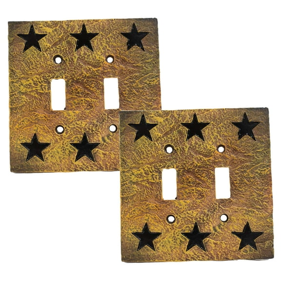 Set of 2 Western Stars Silhouette Textured Wall Double Toggle Switch Cover Plate
