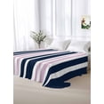thumbnail image 5 of Navy Blue Pink Striped California King Size Flat Sheet, Wrinkleproof & Fadeproof Cooling Flat Bed Sheet Only, Modern Minimalist Ombre Lines Breathable Soft Bedding Top Sheets 108 x 98 Inches, 5 of 8