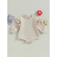 thumbnail image 3 of Baby Sweatshirt Romper 3 6 12 18M Ruffle Long Sleeve Round Neck Solid Color Bodysuit Infant Fall Outfit, 3 of 10