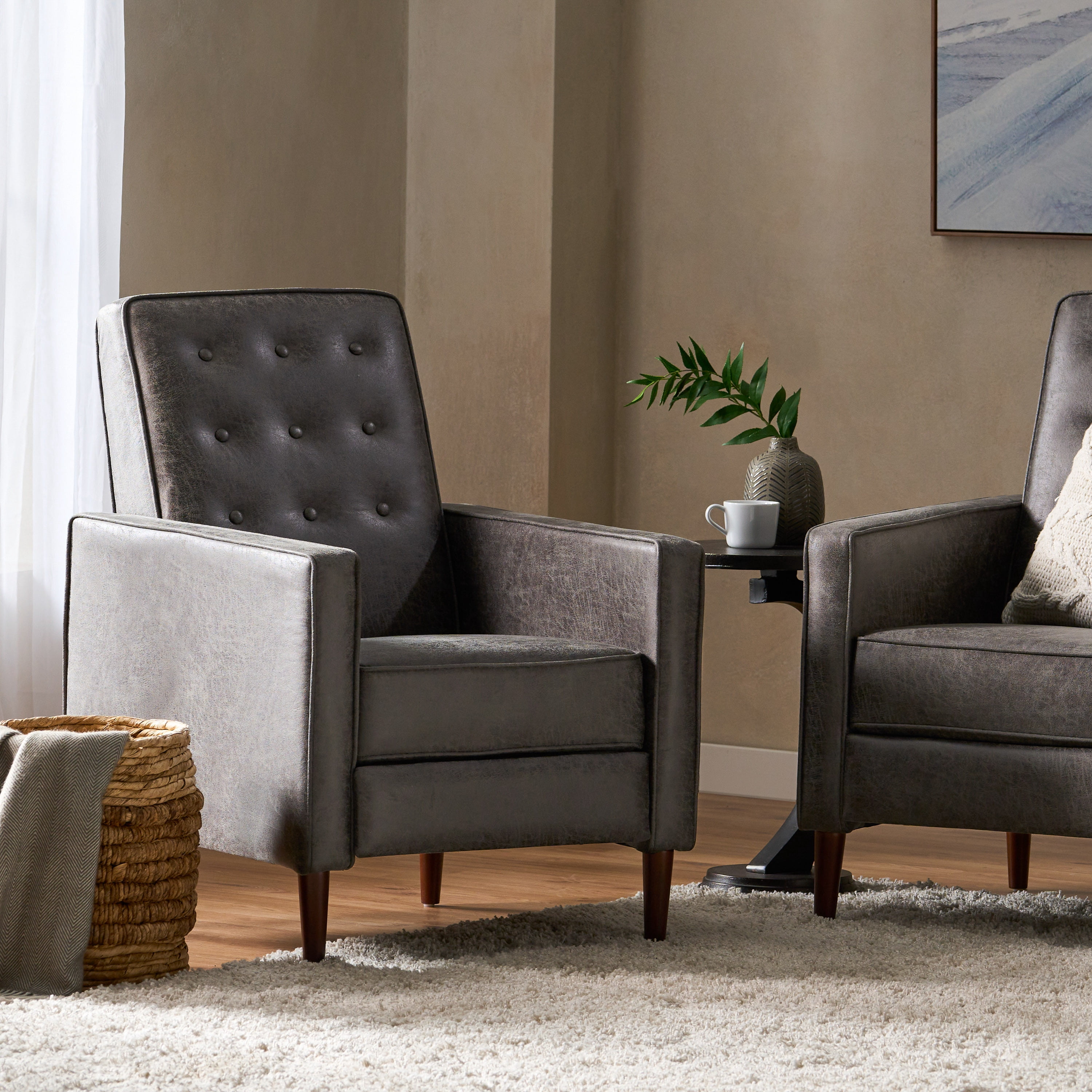 Euroco Modern Fabric Recliner Chair with Espresso Wood Legs, Adjustable Backrest & Plush Upholstery, Space-Saving Design