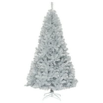 Topbuy 7.5Ft Hinged Artificial Silver Tinsel Christmas Tree with Metal Stand