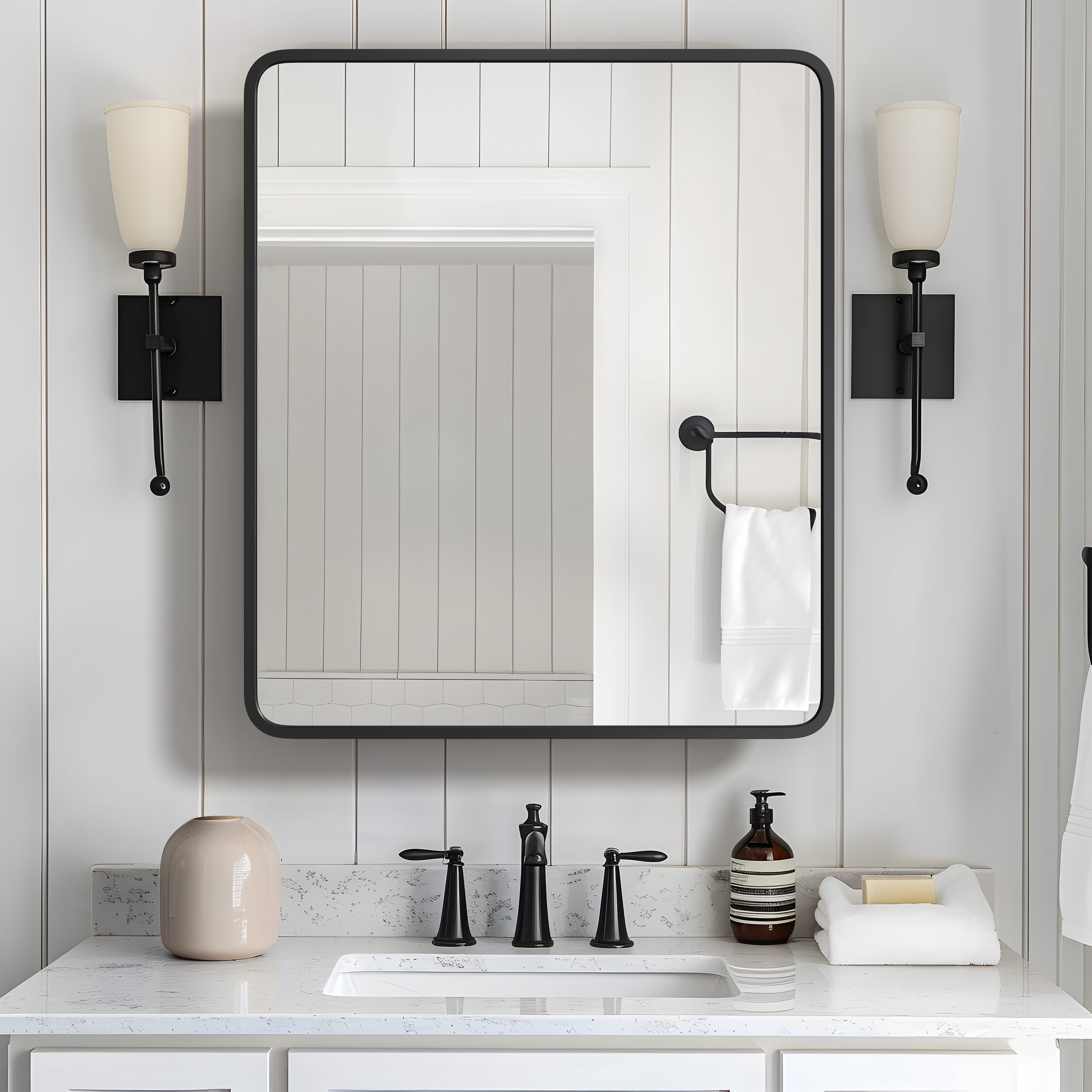 30"x24" Rectangle Recessed/Surface Mount Medicine Cabinet with Mirror,Black