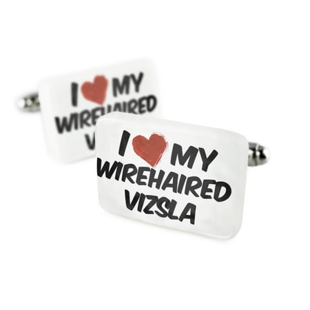 Cufflinks I Love my Wirehaired Vizsla Dog from HungaryPorcelain Ceramic NEONBLOND