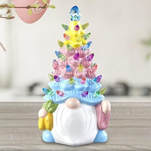Pink Bunny Tree Easter Decorations, Pre-lit Artificial Tabletop Tree with Bunny Ears, Indoor Spring Home Bedroom Office Décor Tabletop Resin Rabbit Tree Easter Table Decorations (A) A A