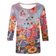 thumbnail image 4 of Camiseta holgada estampada a la moda para mujer, blusa de manga 3/4 de longitud media, Tops informales con cuello redondo Fridja  fjkfkj1421, 4 of 5