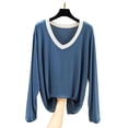 thumbnail image 5 of Liweisiy Women's V Neck Pajama Shirts Long Sleeve Relaxed Fit Cooling Lightweight Tops Summer Casual Bassic Sleepwear Navy XL, 5 of 6
