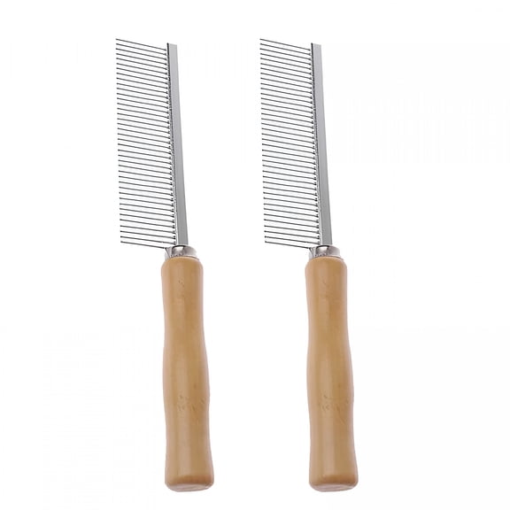 ACDANC Cat Dog Metal Combs Wooden Handle Stainless Steel Double-Sided Comb Dog Grooming Brush Pet Hair Brush Flea Comb