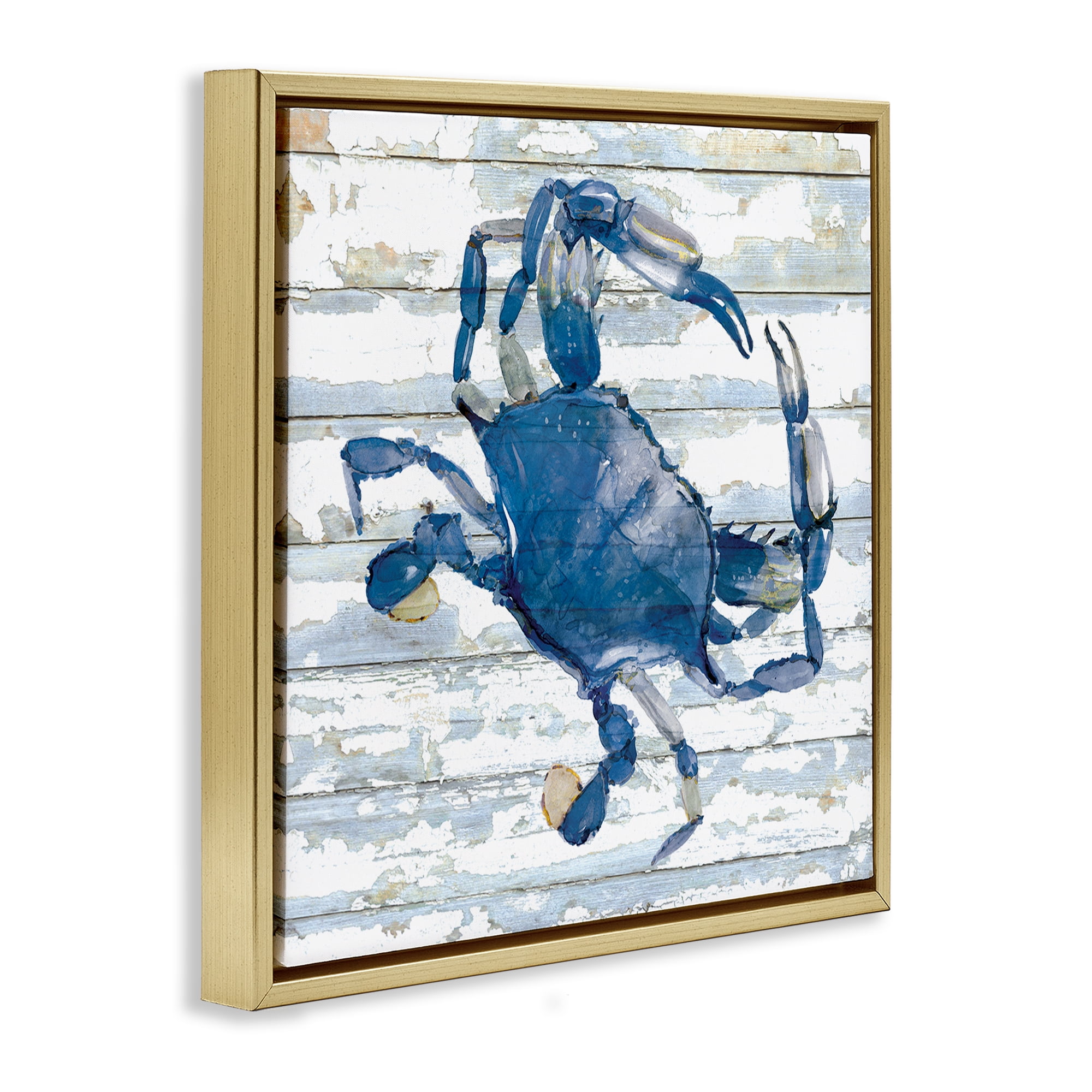 Stupell Industries Blue Crab on Distressed Animals Painting Gold Floater Framed Canvas Art Print Wall Art, 25 x 25