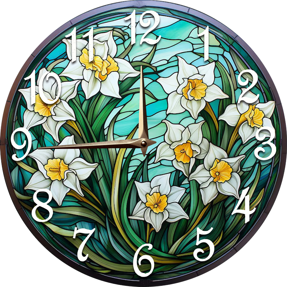 Eveokoki Daffodils Round Wall Clock 12 Inch Analog Quiet Non Ticking Desk Clock for Home Kitchen/Living Room/Bedroom/Bathroom/Office