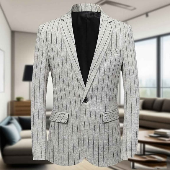 hlysgo Mens Blazer Formal Striped One Button Notch Lapel Sport Jacket Business Casual Blazer Jacket for Men Slim Fit Dress Coat for Wedding White XXXL