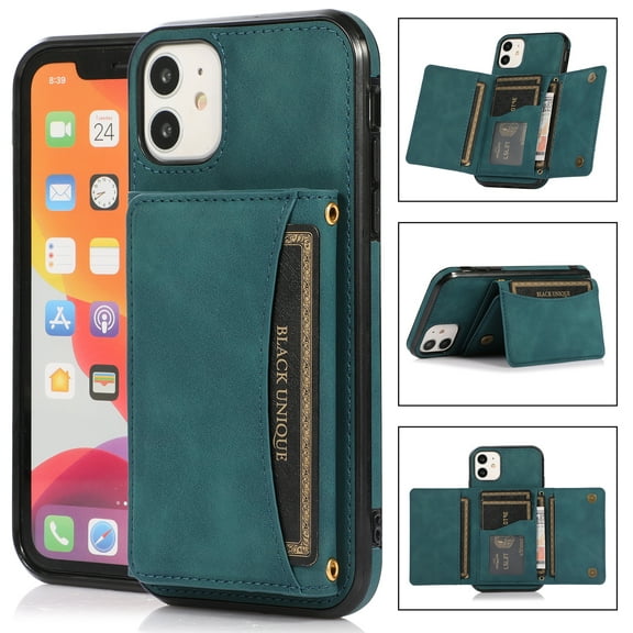 Decase Leather Wallet Case for iPhone 11 with Kickstand Card Slots Magnetic Button Shockproof Business Style Case For iPhone 11,Blue