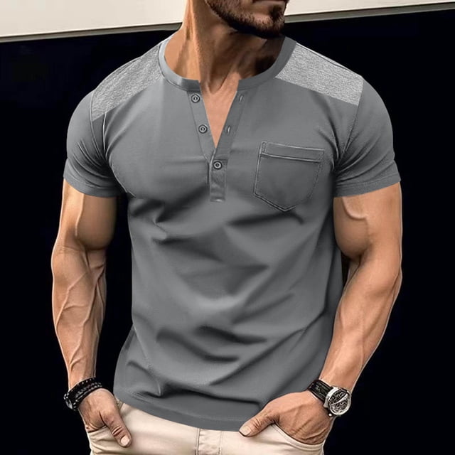pstuiky camisetas para hombre, Camiseta informal de manga corta holgada con cuello en V para hombre, color liso, a la moda camisetas de hombre s