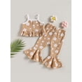 thumbnail image 2 of Bagilaanoe 3pcs Toddler Baby Girl Long Pants Set Floral Print Sleeveless Ruffled Camisole Tops + Flare Trousers 12M 18M 24M 3T 4T 5T Kid Casual Outfits, 2 of 9