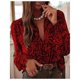 thumbnail image 4 of Camisa de Mujer con Botones, Larga, Cuello en V, Blusa de Trabajo, Blusa Elegante Informal con Estampado Floral Flor Roja XXL, 4 of 10