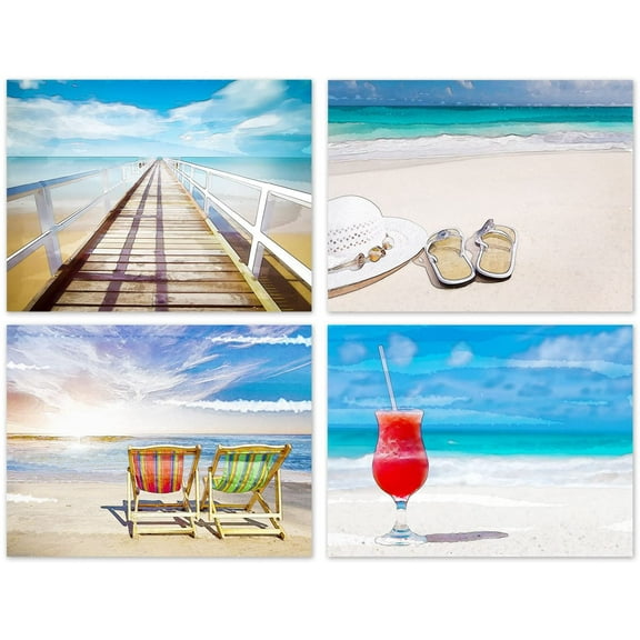 Small World Greetings Watercolor Beach Note Cards 24 Count - Blank Inside with Envelopes - A2 Size (5.5" x 4.25") - Perfect All Occasion Stationery for Thank You, Birthday, and More