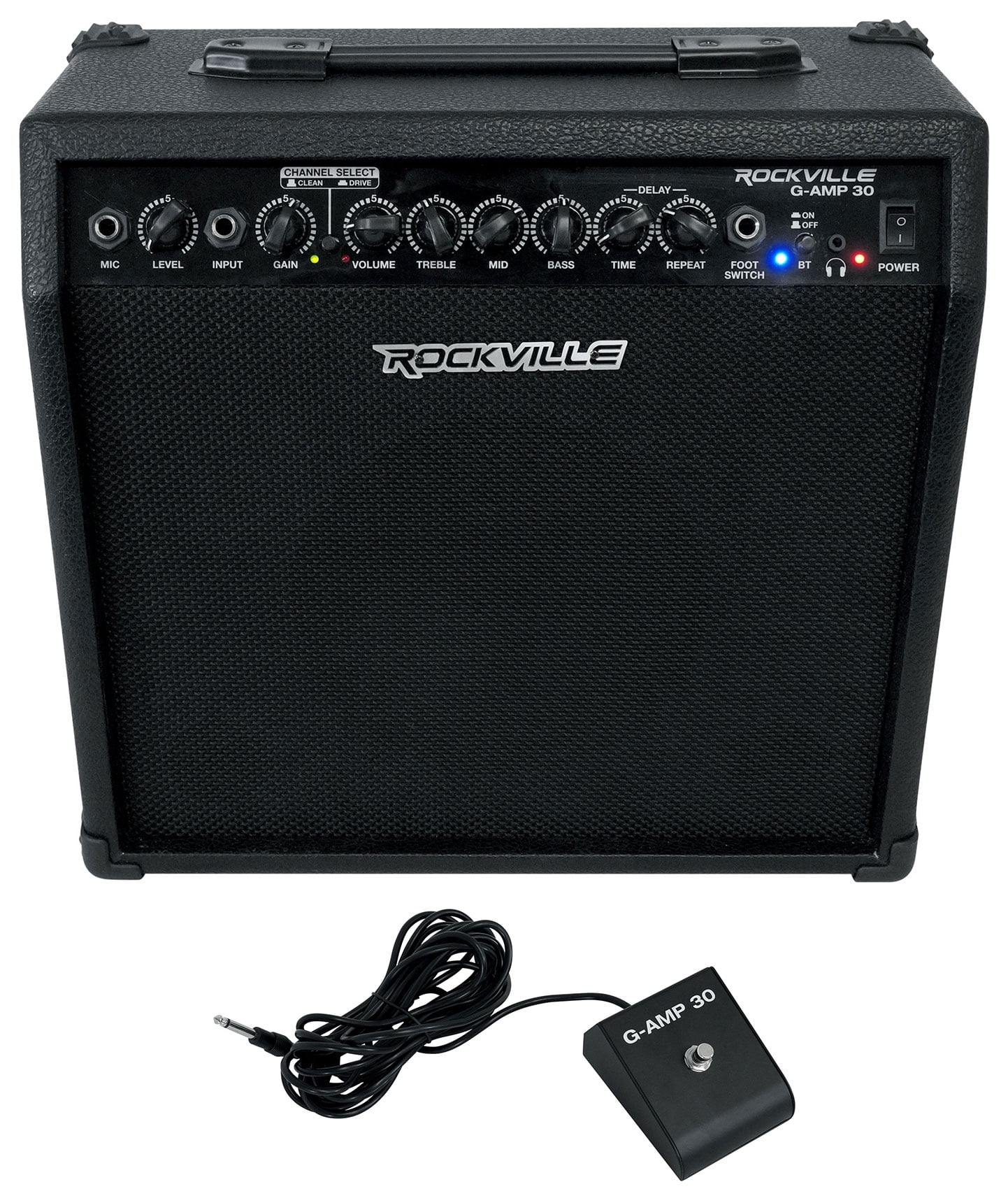 Rockville G-AMP 30 Watt Guitar Combo Amplifier Amp w/Bluetooth+Footswitch and Mic