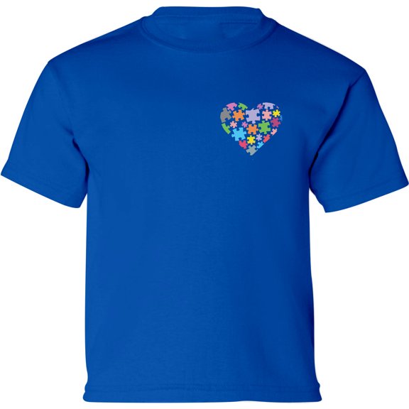Autism Awareness Puzzle Heart Pocket T-Shirt for Boys Girls Infant 6M 12M 18M 24M Graphic Tee
