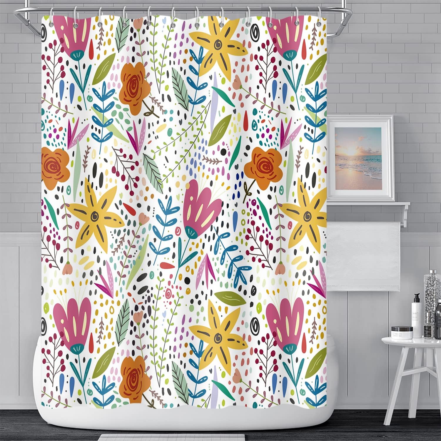 SPXUBZ Colorful Floral Shower Curtain for Bathroom Cartoon Flowers