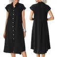 thumbnail image 1 of Cárdigan de Cuello Alto con Botonadura Sencilla de Algodón y , con Bolsillos y Enaguas de Talla Grande para Mujer. Negro XXL, 1 of 6
