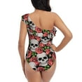 thumbnail image 5 of Picia Skull and Roses Pattern Women's One Piece Swimsuits,One Shoulder Swimwear Asymmetric ,Ruffle Monokinis Bathing Suits,High Waisted Flattering Bathing Suits-Small, 5 of 8