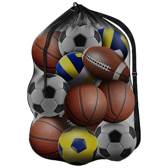 Yucurem Extra Large Heavy Duty Drawstring Bags Mesh Soccer Ball Net Bag with Shoulder Strap Sport Equipment Storage Bag for Basketball Football Soccer Volleyball