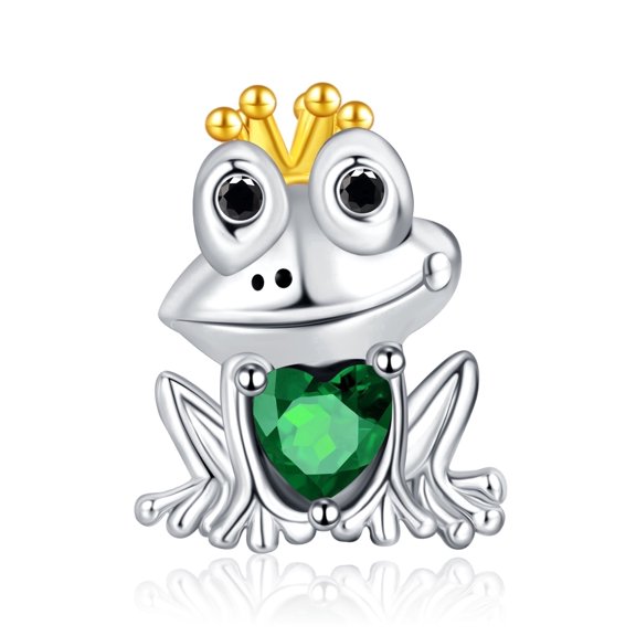 ROSIANNA Frog Princess Crown Clear Enamel Bead Charm, 925 Sterling Silver