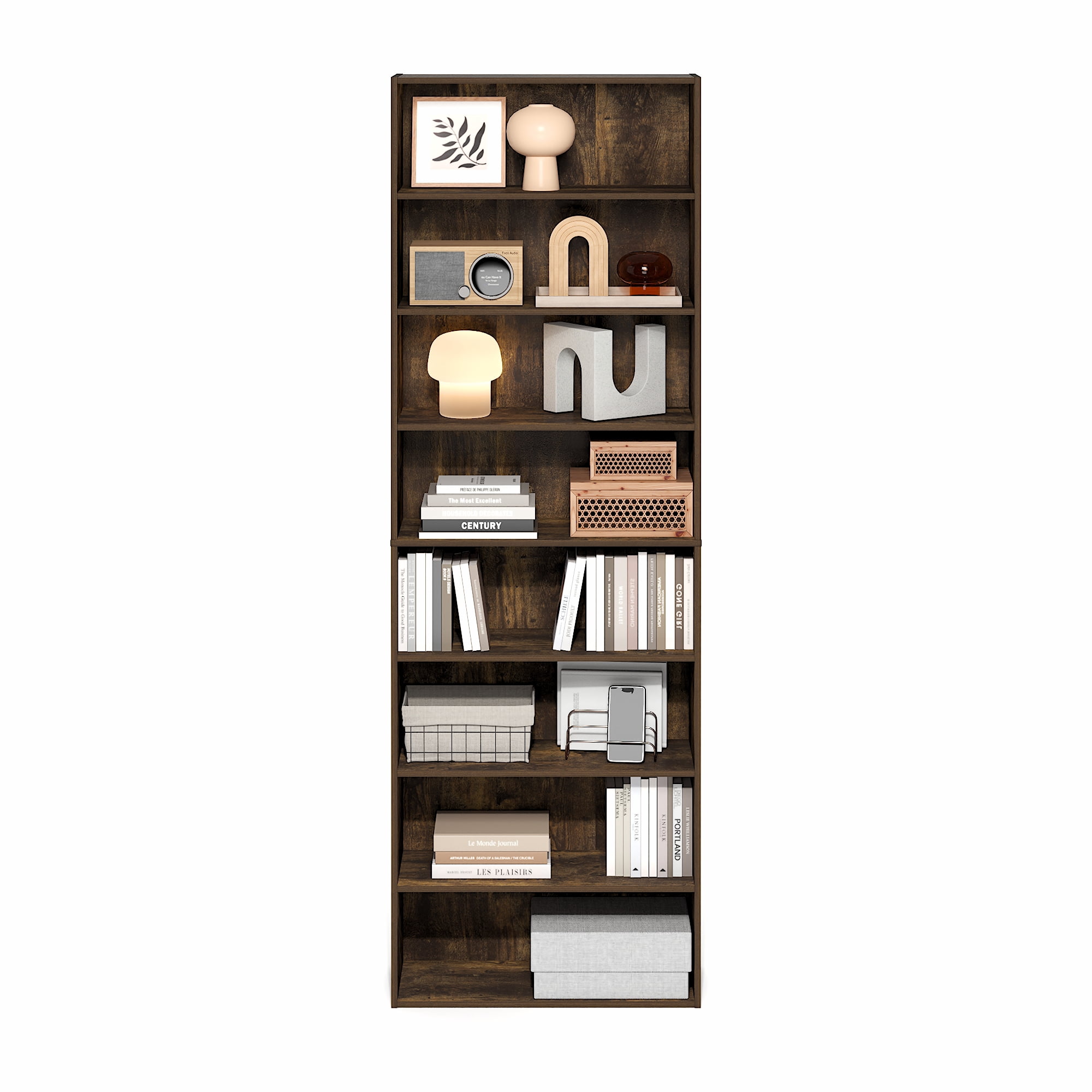 Furinno BASIC 8-Tier Open Shelf Bookcase 12 x 24 x 71inches in Amber Pine