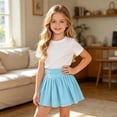 thumbnail image 2 of lnmuld Solid Ribbed Elastic Waist Gathered Swing Mini Skort Preppy Back to School Mix Match Outfit for Girls Blue,13-14 Years, 2 of 5