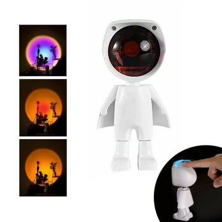 

Romantic Modern Robot Sunset Lamp， Projector Rainbow Atmosphere Led Night Light for Home Bedroom USB Lamp Live Room Photography Photo Wall Decor (Two-in-one Charging USB Powered Sunset)