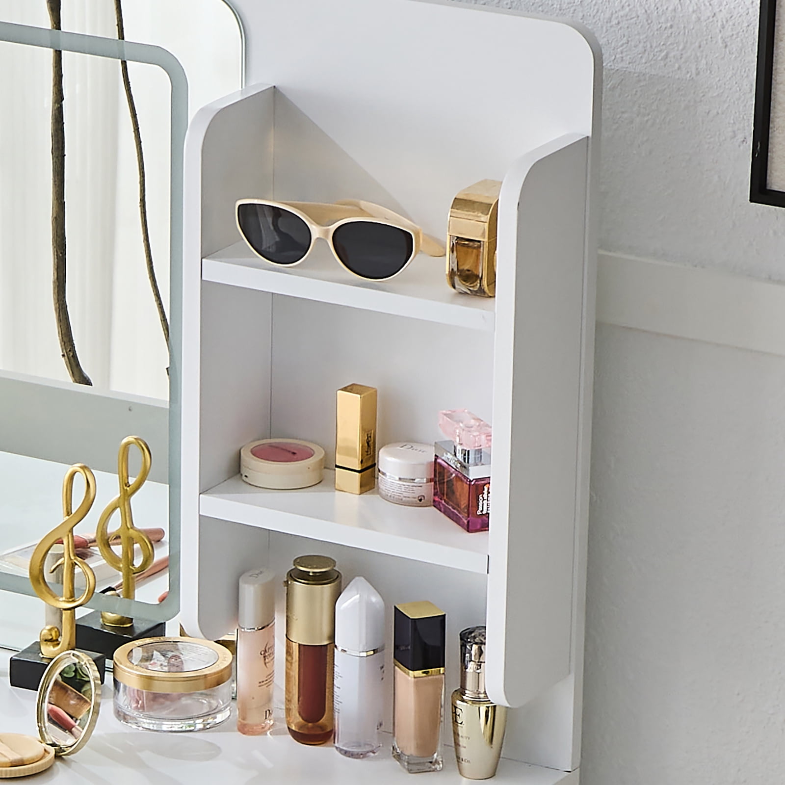Makeup Vanity Desk LED Mirror 4 Drawers Dimmable Lights Stool White Space Saving