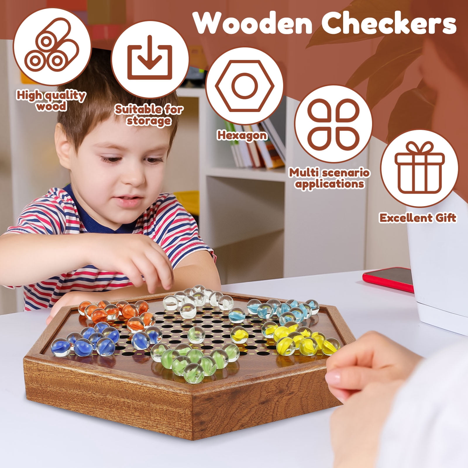 Keyohome Chinese Checkers,Wooden Chinese Checkers Game,Family Board Game,Party Game,1-6 Players.12.6"