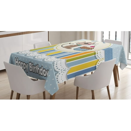 

Ambesonne Birthday Party Tablecloth Rectangular Table Cover Cat with Cake 60 x90 Pale Blue White