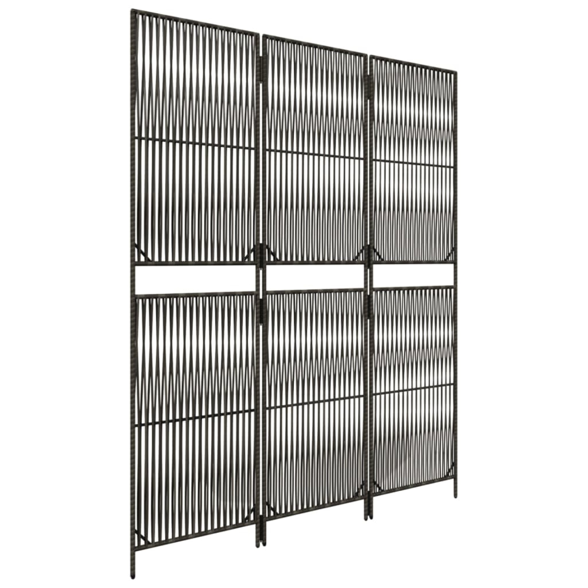 vidaXL Room Divider 3 Panels Gray Poly Rattan