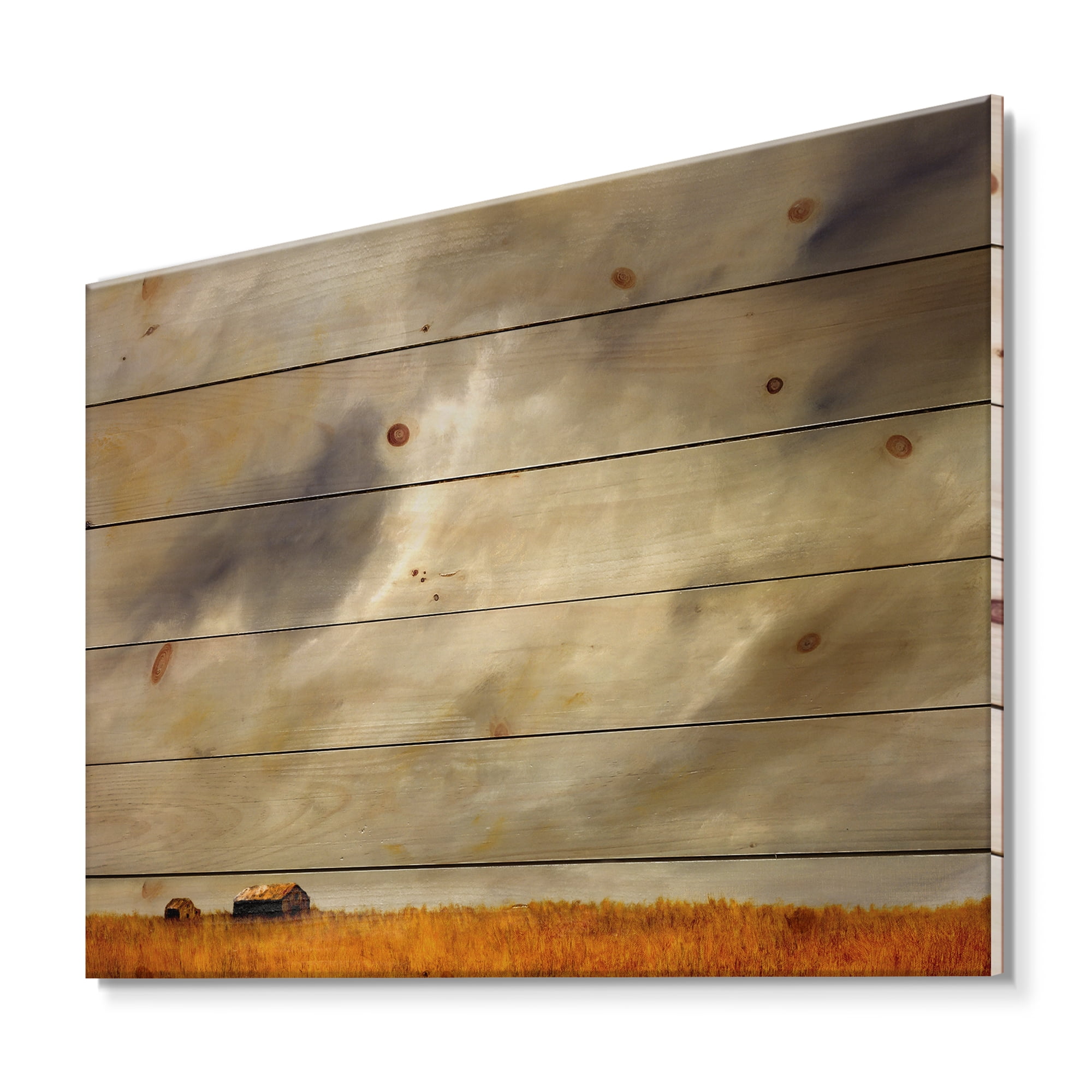 Designart 'Desert Farmhouse Under Cloudy Sky I' Farmhouse Print on Natural Pine Wood